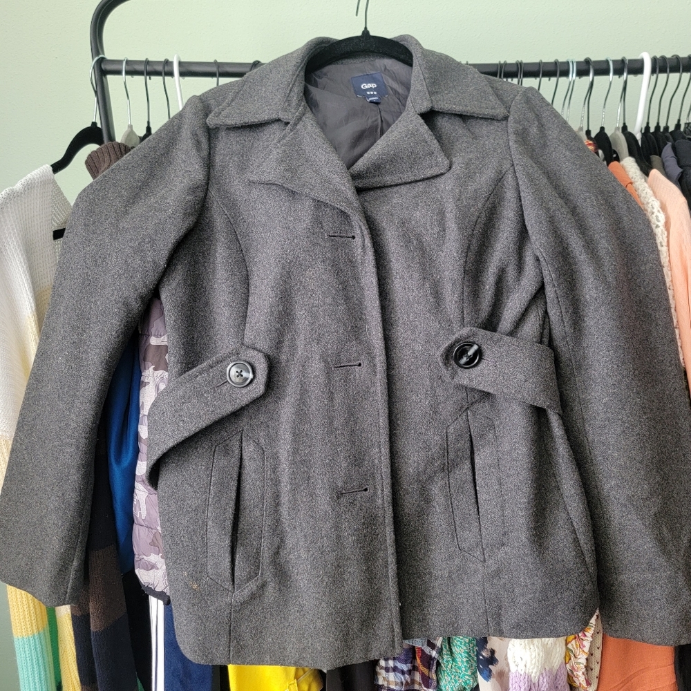 GAP gray/charcoal pea jacket size large